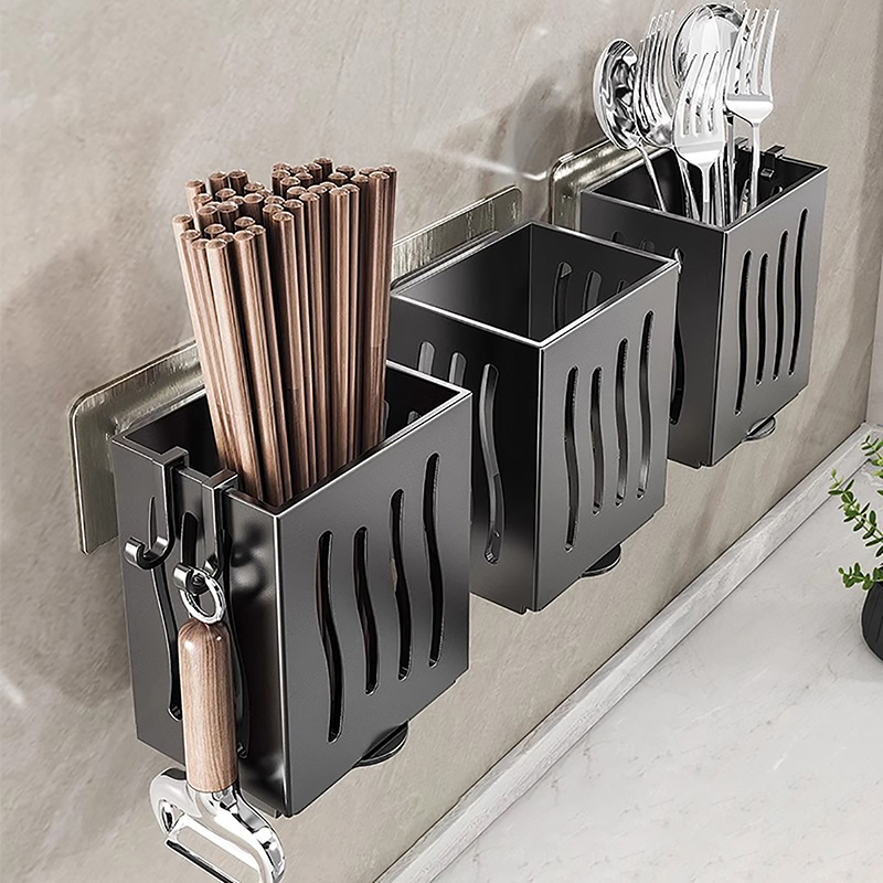 1-Piece Kitchen Utensil Rack-Multifunctional Draining Chopstick Holder,Wall-Mounted Or Freestanding Cutlery Storage Box, Plastic. 
