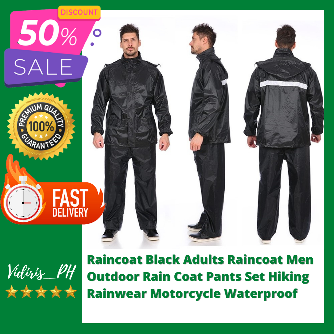 Raincoat Black Adults Raincoat Men Outdoor Rain Coat Pants Set Hiking