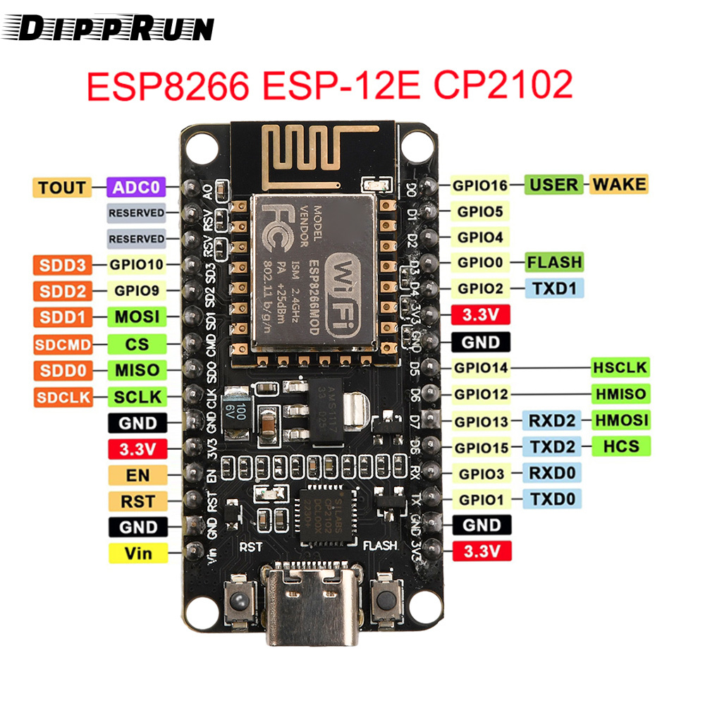 Dipprun esp8266 nodemcu cp2102 esp-12e development board open source serial module works great for arduino ide