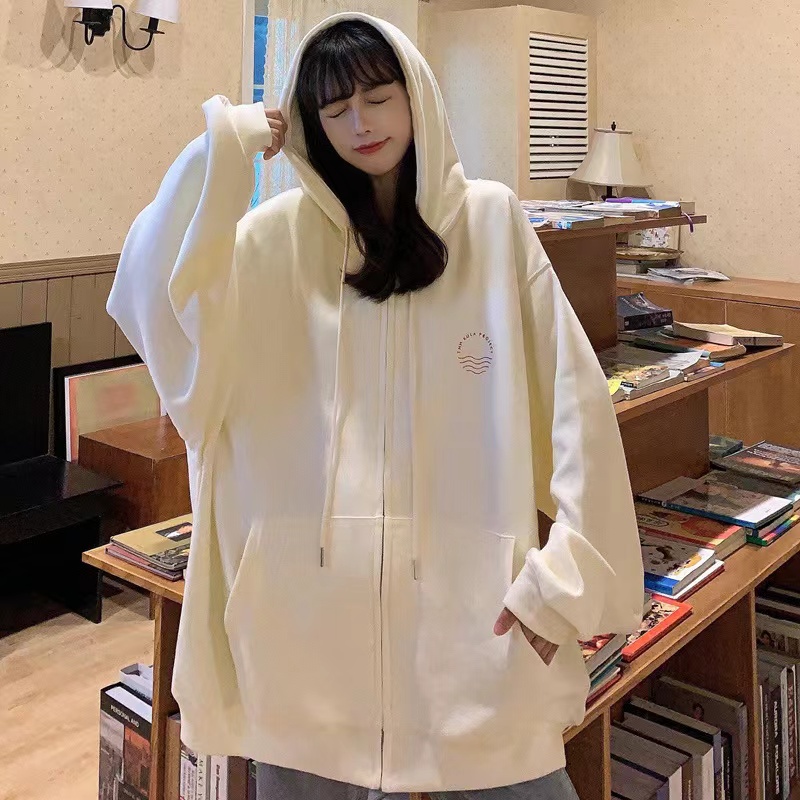 Slouchy hooded sweatshirt babes loose oversized cardigan casual versatile baseball jersey