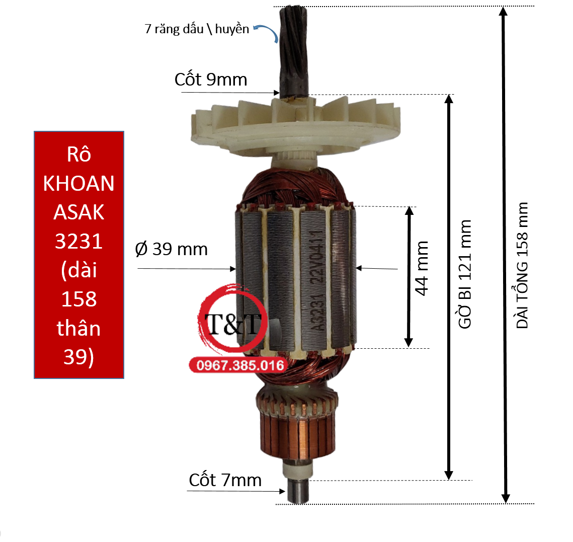 Rotor rô to máy khoan asak 3231, ruột khoan thân 39 dài 158 asak, rotor máy khoan asak than 39 dài 158 3231 ld.