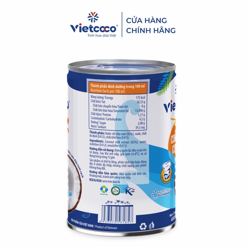 1 Lon NƯỚC CỐT DỪA TƯƠI VIETCOCO 400ml