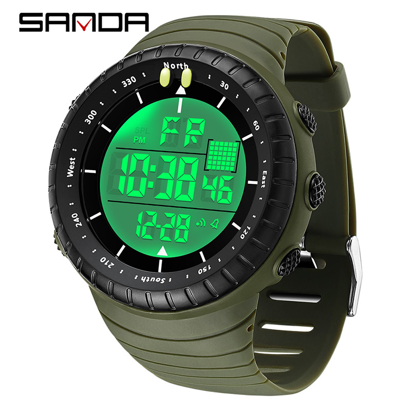 Sanda Classic Style Large Screen Sports Multi functional Trendy Waterproof Night Light LED Men's Watch SD6256-3.