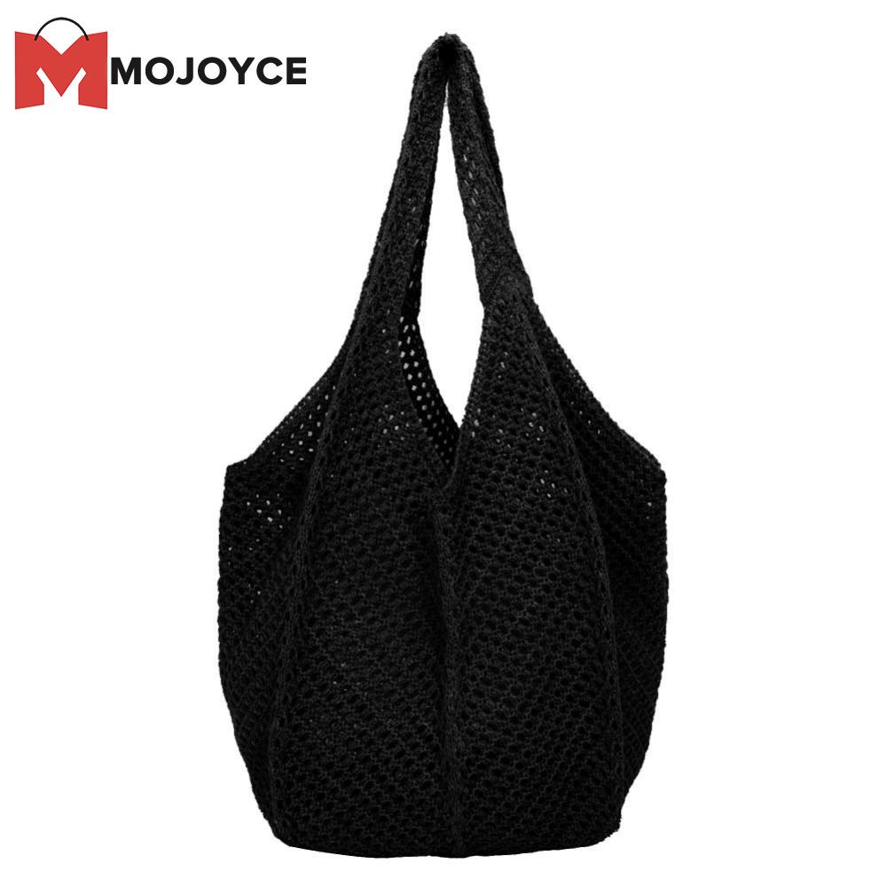 MOJOYCEWomen Crochet Tote Bag Mesh Beach Bag Large Capacity Woven Shoulder Bag Solid Color Casual Handbag for Travel Vacation