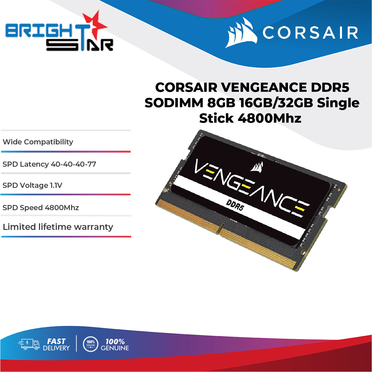 CORSAIR Vengeance DDR5 SODIMM RAM 4800Mhz (1x8GB/1x16GB/1x32GB