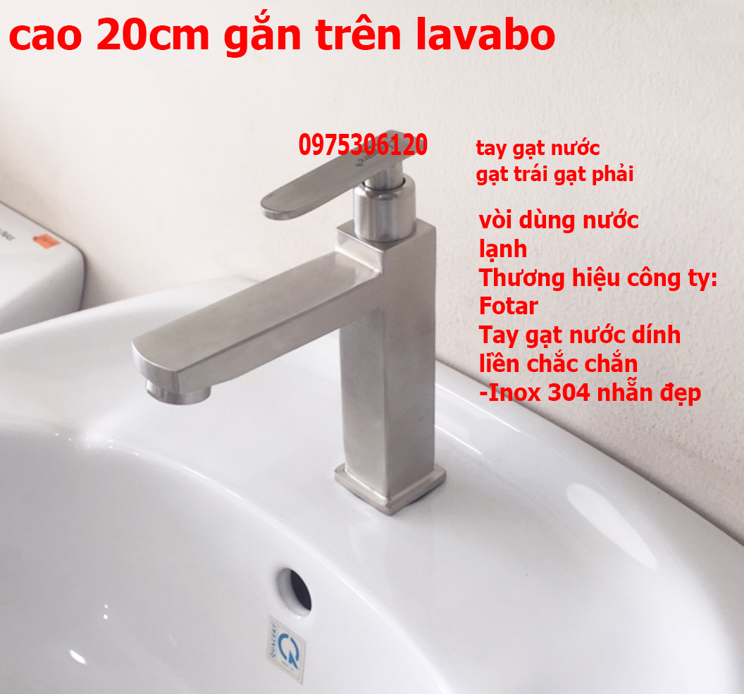 Vòi Rửa Mặt Lavabo Lạnh 100% inox 304 N6013 Fotar, chống han gỉ, vòi nặng chắc chắn cao 20cm đặt trên lavabo