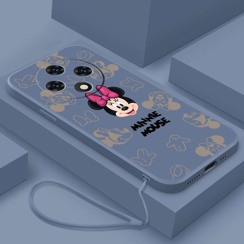 OPPO Reno 12F Reno12 F 5G Minnie Cartoon Mouse Case Shockproof Luxury Liquid Silicon Cover with Lanyard. 