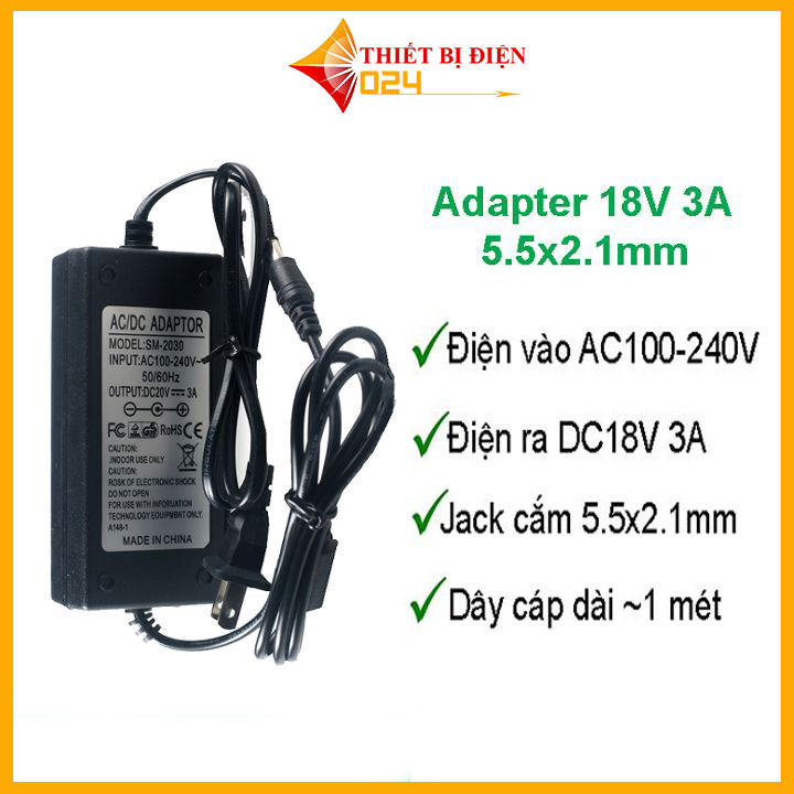Nguồn adapter 18v 3a giắc cắm 5.5x2.1mm