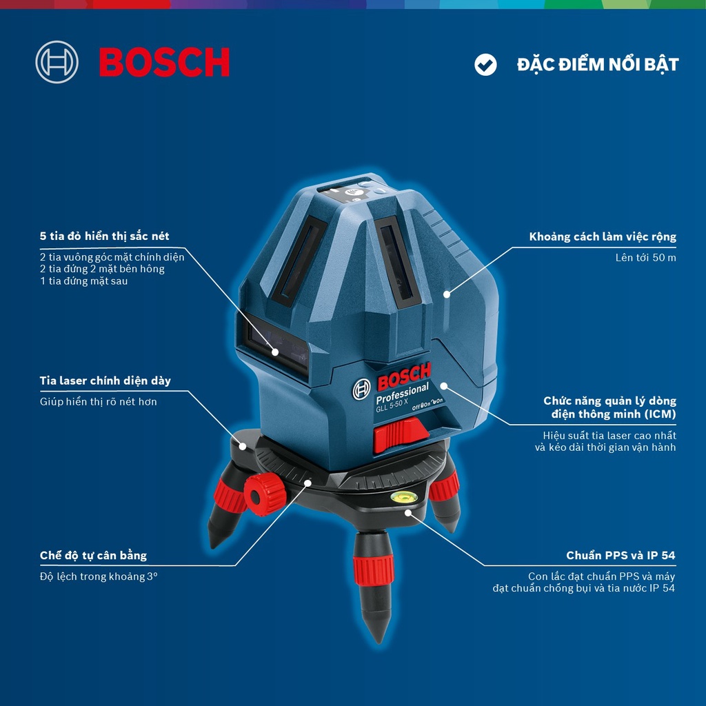 Máy cân mực laser tia đỏ Bosch GLL 5-50 X