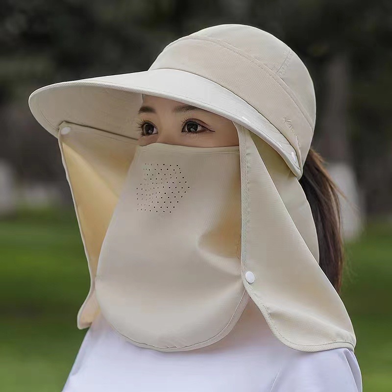 【CAMPOUT】Veil sun hat for women with sun protection and UV protection in summer outdoor cycling tea picking fashion face covering with shawl large brim hat