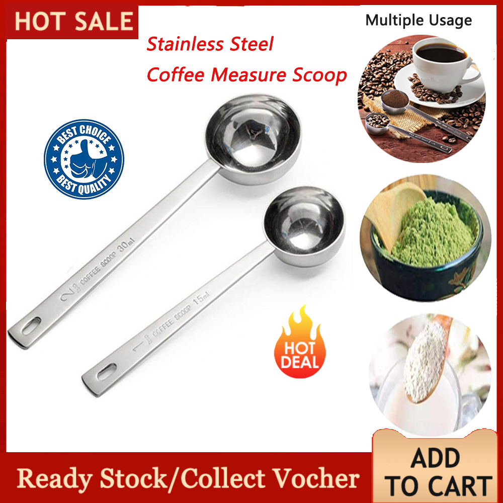 TTLIFE 1Pc Stainless Steel Coffee Scoop 15ml 30ml Measuring Scoop Spoon Long Handled Metal Measure Spoon Coffee Tea Tools Accessories