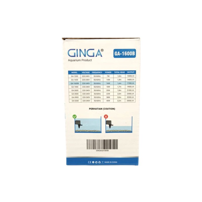 Pompa kolam aquarium hidroponik GINGA GA 1600B Submersible Pump