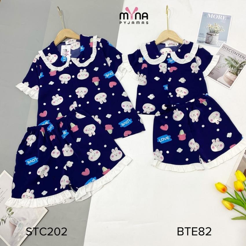 [Có bán riêng bộ mẹ và bé] Bộ lụa đùi mẹ và bé cổ bèo, chất lụa mango mềm mịn mát, ảnh chụp thật