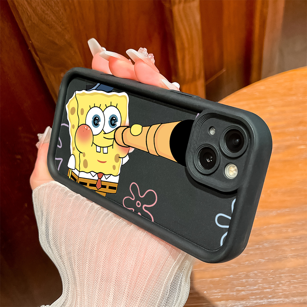TA for Redmi 14C Back Cover Soft Square Ladder Cartoon SpongeBob Mobile Cover Silicone Camera Protection Phone Case. 