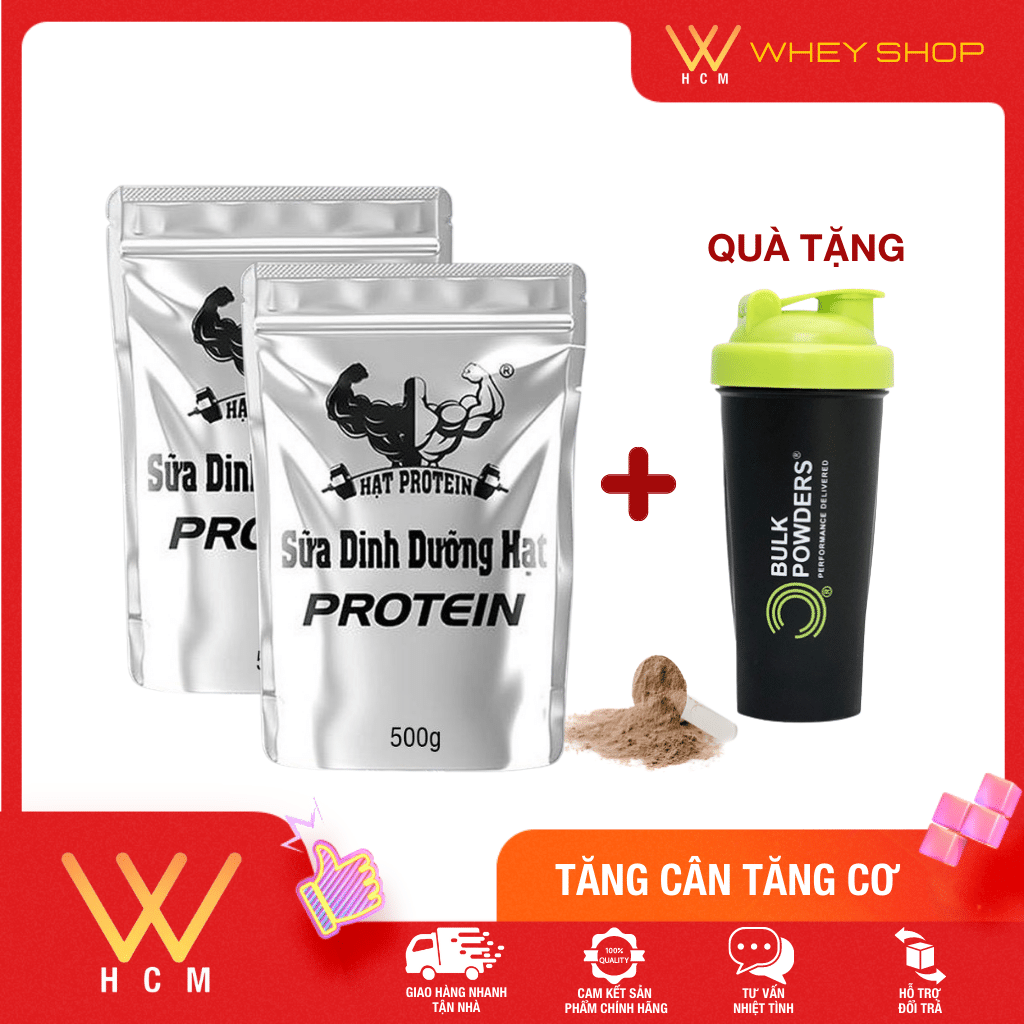 Combo 2 bịch bột ngũ cốc tăng cân tăng cơ hạt protein (tặng kèm bình nước 700ml)