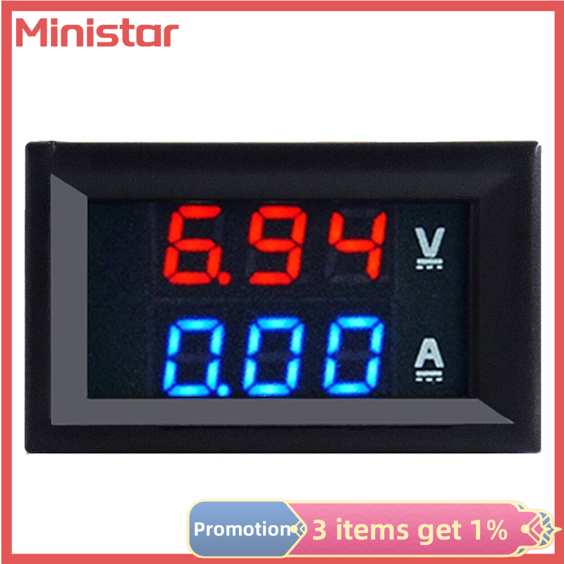 Ministar dc 0-100v 10a digital voltmeter ammeter dual display voltage detector current meter panel amp volt gauge 0.28quot; red blue led