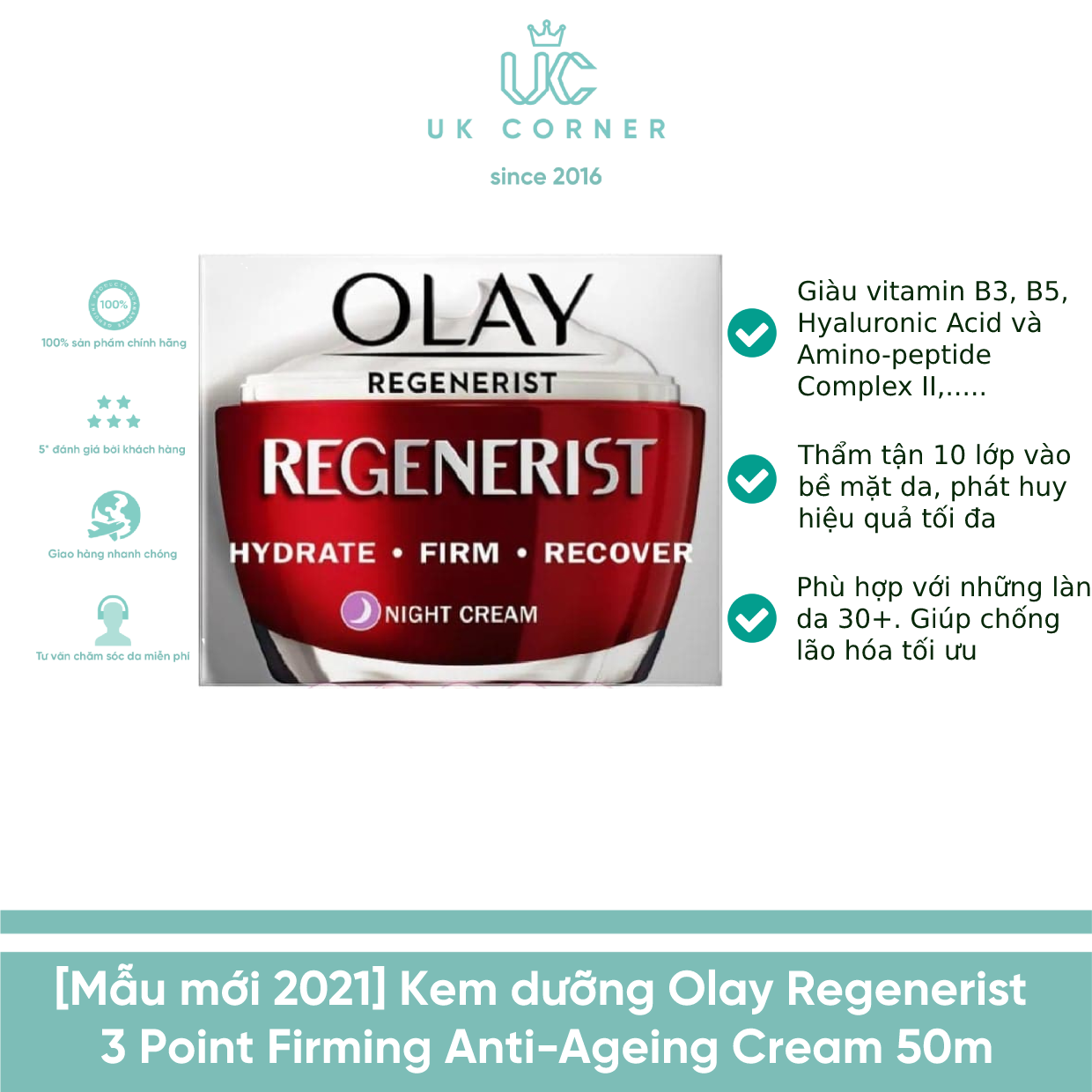 OLAY UK - Anh Quốc phân phối Kem dưỡng Olay Regenerist 3 Point Firming Anti-Ageing Cream 50ml