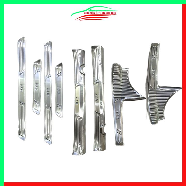 Bộ 8 nẹp bước chân trong ngoài ô tô Hyundai i10 2014-2020 INOX, ốp bậc cửa lên xuống chống trầy xước, phụ kiện trang trí xe hơi