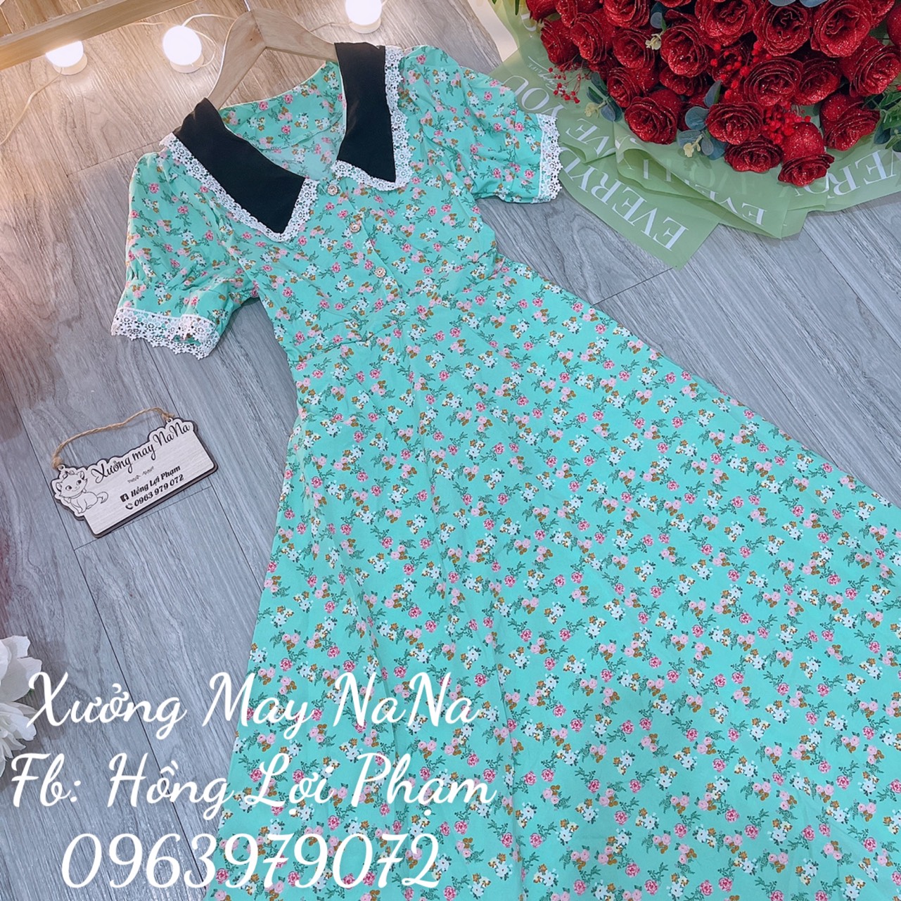 Maxi hoa nhí viền ren dễ thương (hình thật+video)