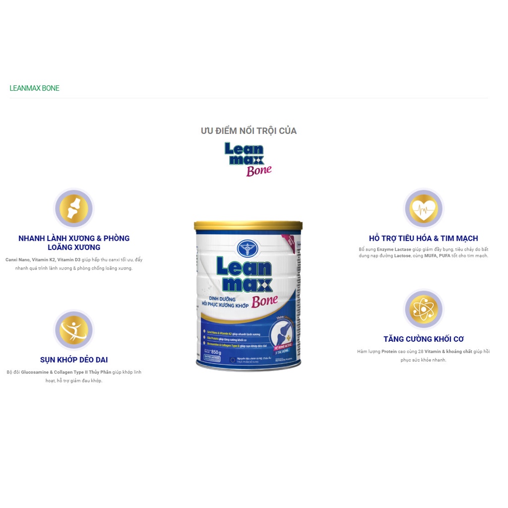 Sữa LEANMAX BONE 850g (Tốt cho xương và khớp)