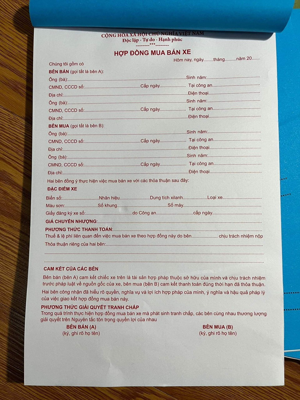 HỢP ĐỒNG MUA BÁN XE