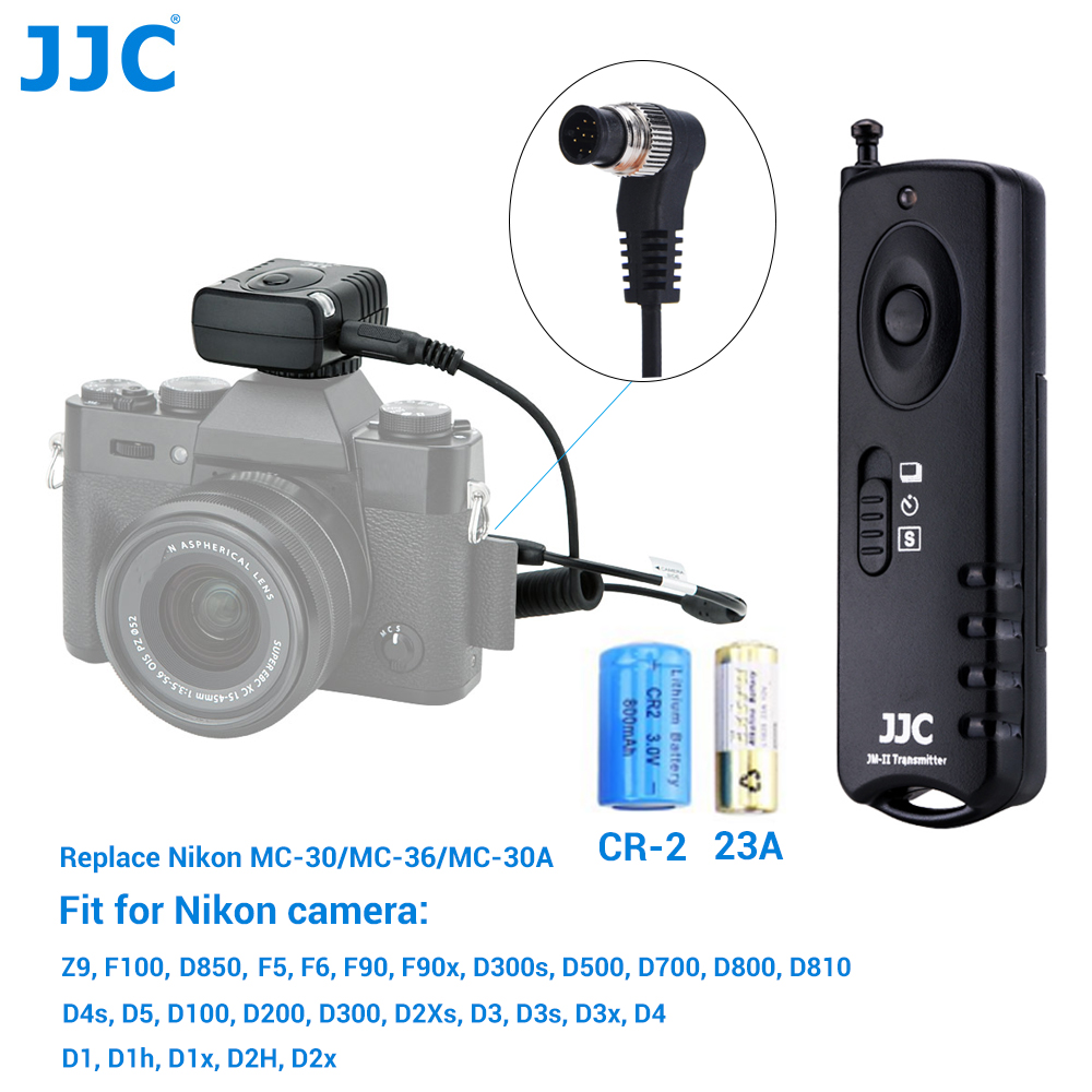 JJC MC-30 MC-36 MC-30A Radio Wireless Remote Controller Shutter Release Control for Nikon Z8, Z9, F100, F90x, F90, F6, F5, D850, D810, D800, D700, D500, D300s, D300, D200, D100, D5, D4s, D4, D3x, D3s, D3, D2Xs, D2x, D2H, D1x, D1h, D1 Camera