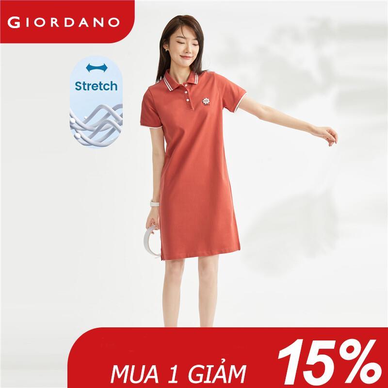 Giordano váy POLO nữ chất liệu Pique co giãn cổ tròn tay ngắn thêu hình con cừu dệt kim Free Shipping 13463238