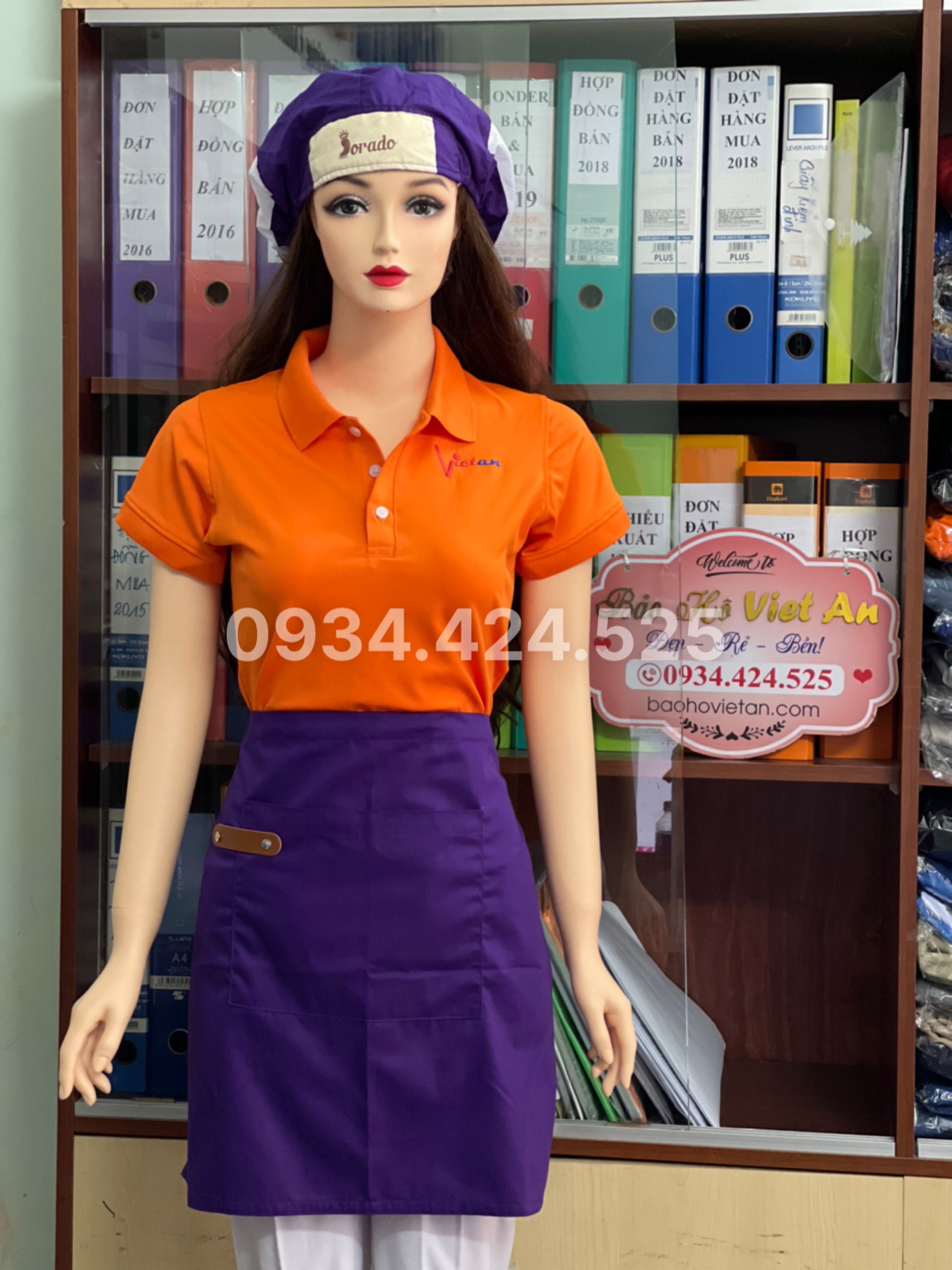 Tạp dề NGẮN phối da đủ màu cao cấp vải kaki cotton. Tạp dề đồng phục quán cafe, làm bếp, gia đình - Hình chụp thật