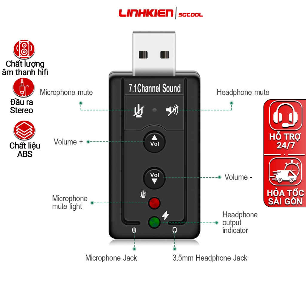 Usb âm thanh sound 3d 7.1 cho máy tính laptop có chỉnh âm