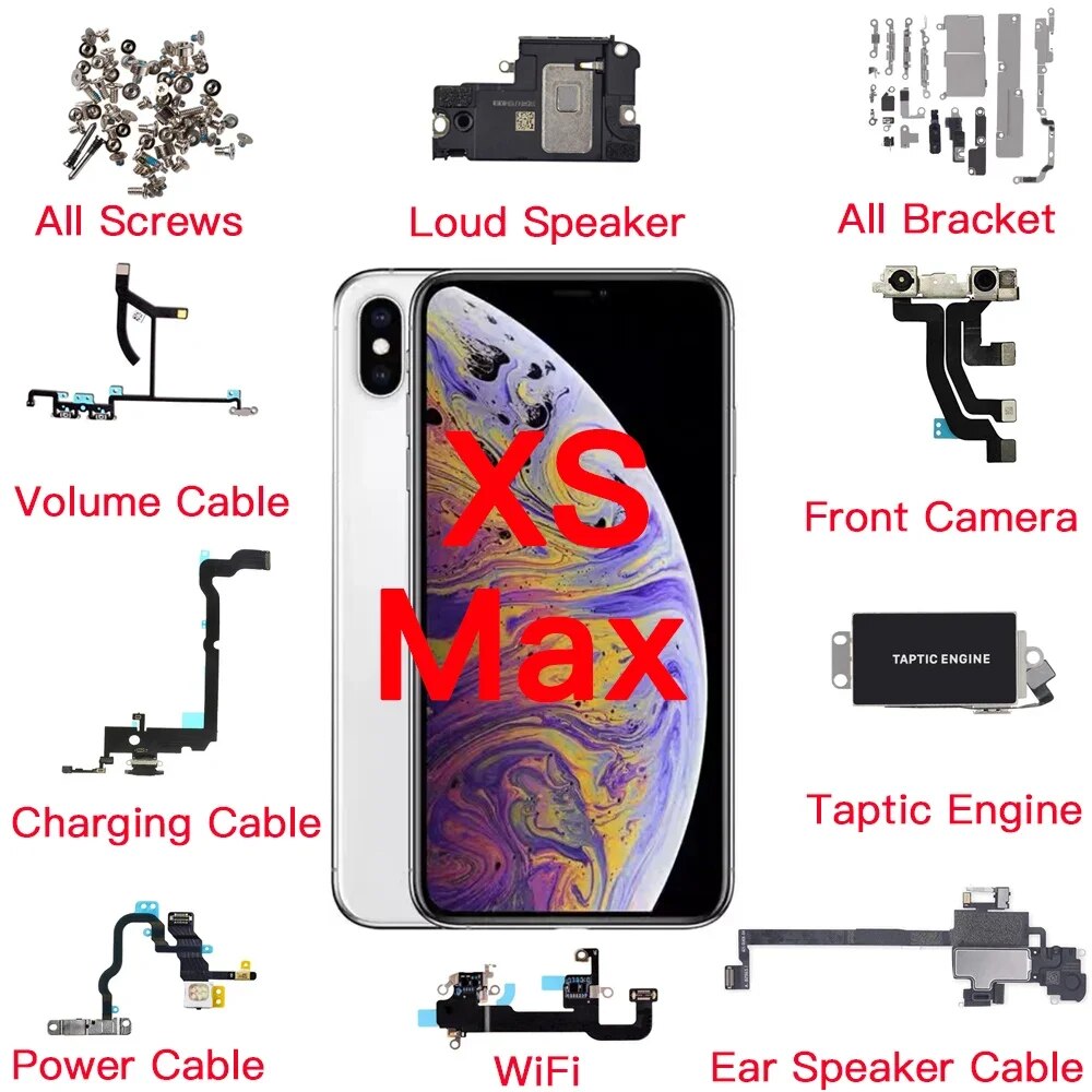 Inner Parts for IPhone Xs Max Front Camera Charging Port Power Volume Button Flex Cable Taptic Engine Ear Loud Speaker Screw