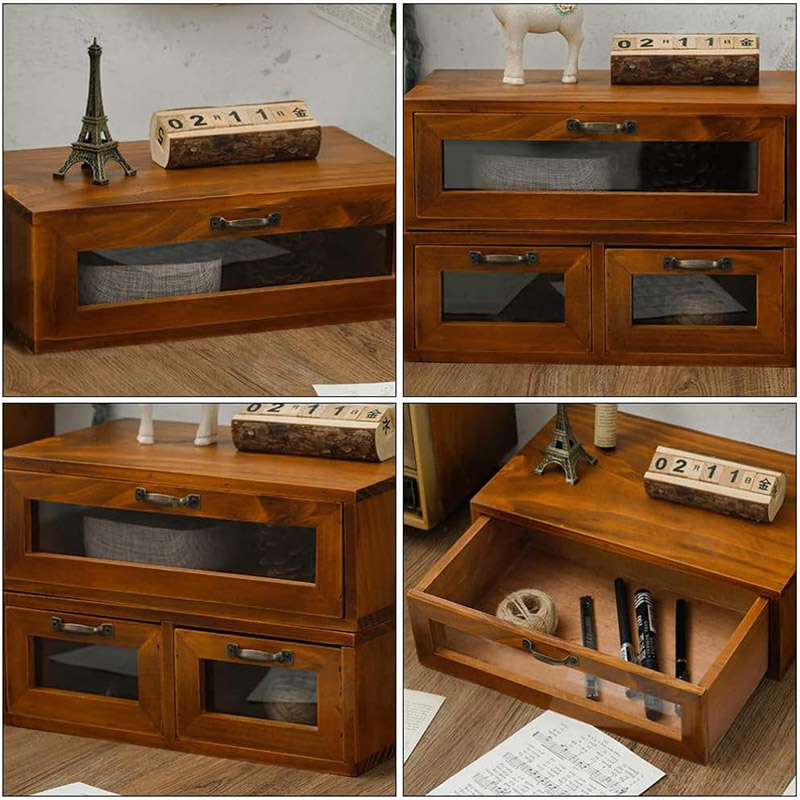 Chinese style solid wood drawer type retro computer elevated shelf desktop storage box cosmetics office desk shelf