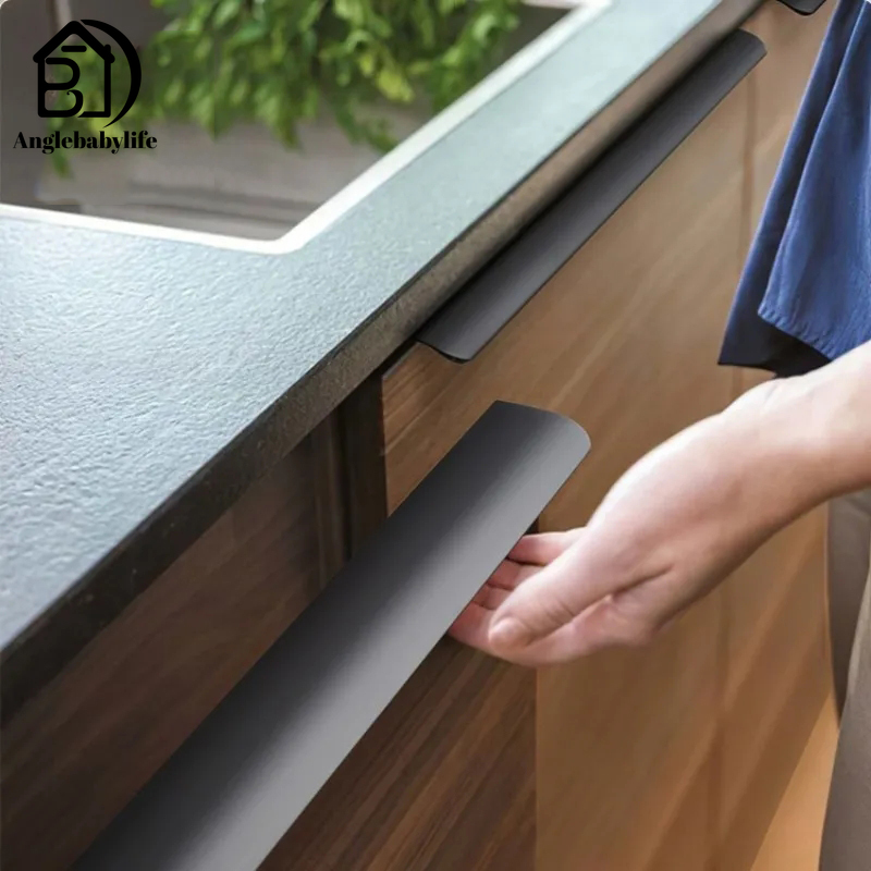 Black Hidden Cabinet Pulls Aluminum Alloy Kitchen Cupboard Handles Drawer Knobs Furniture Handle Bedroom Hardware