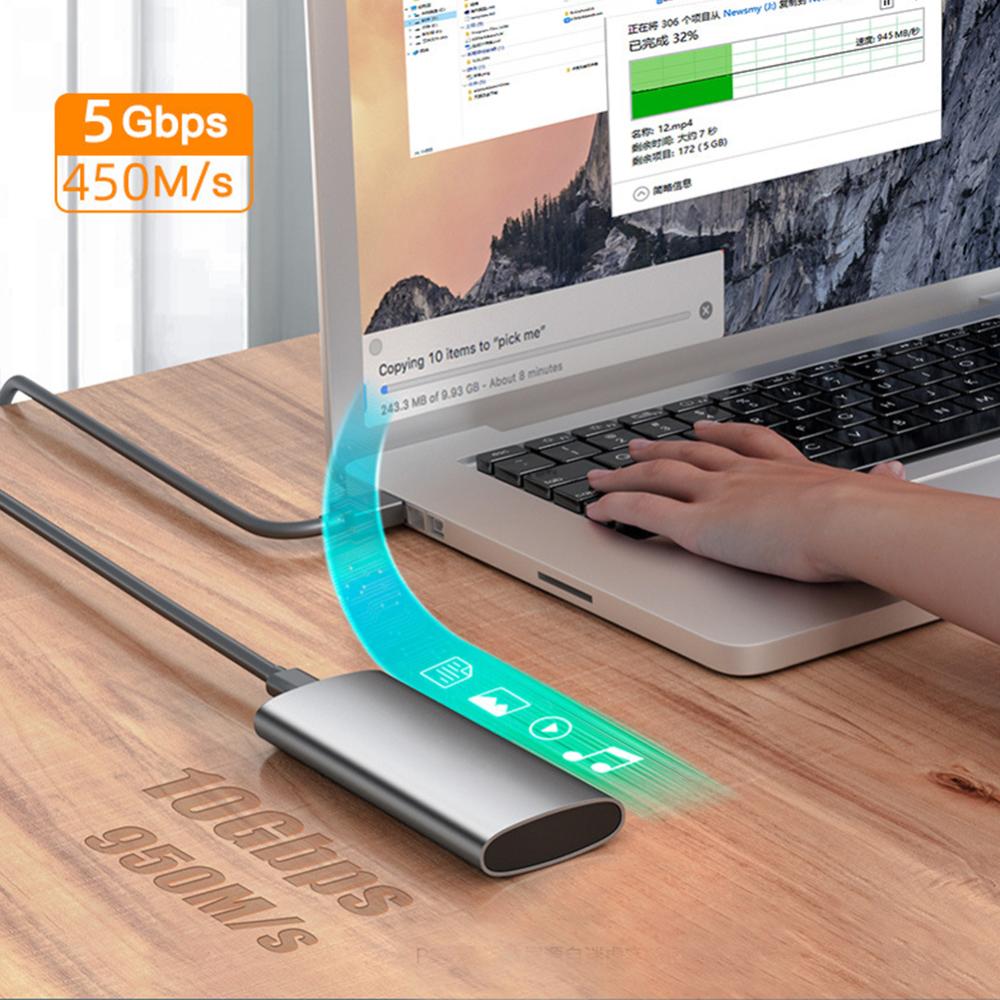 M.2 SSD ngoài bộ chuyển đổi có vỏ bao Type-C 3.1 ổ cứng lưu trữ thể rắn Adapter bao vây 5/10Gpbs Hợp kim nhôm M/B/(B + M) chìa khóa cho 2230/2242/2260/2280 SSD