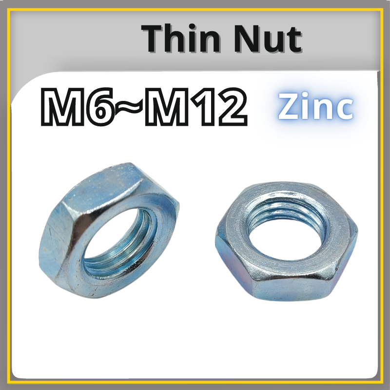 Hex Thin Nut DIN439 | Zinc Plated | M6 M10 M12 | Thin Hex Nut | Lazada