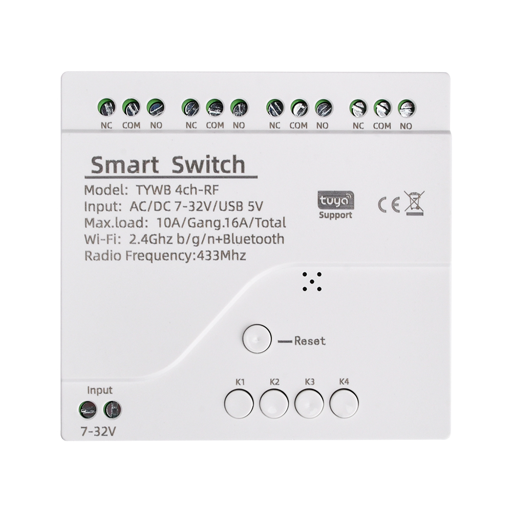 Dipprun 5v/dc7-32v smart wifi motor switch module rf 433 radio remote control 4 channels inching relay