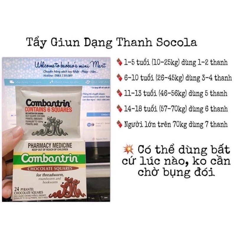 (CHÍNH HÃNG) Tay giun socola combantrin úc