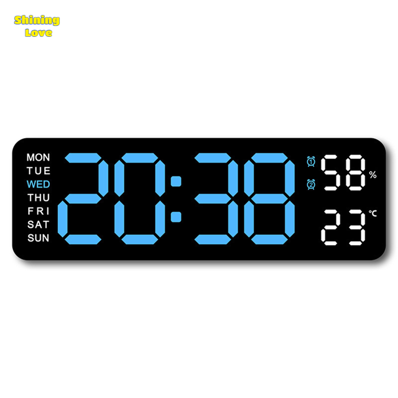 ShiningLove Digital Clock LED Electronic Alarm Clock, Date, Time, Week, Temperature, And Humidity Display, Modern Desk And Wall Clock, For Bedroom, Living Room And Office