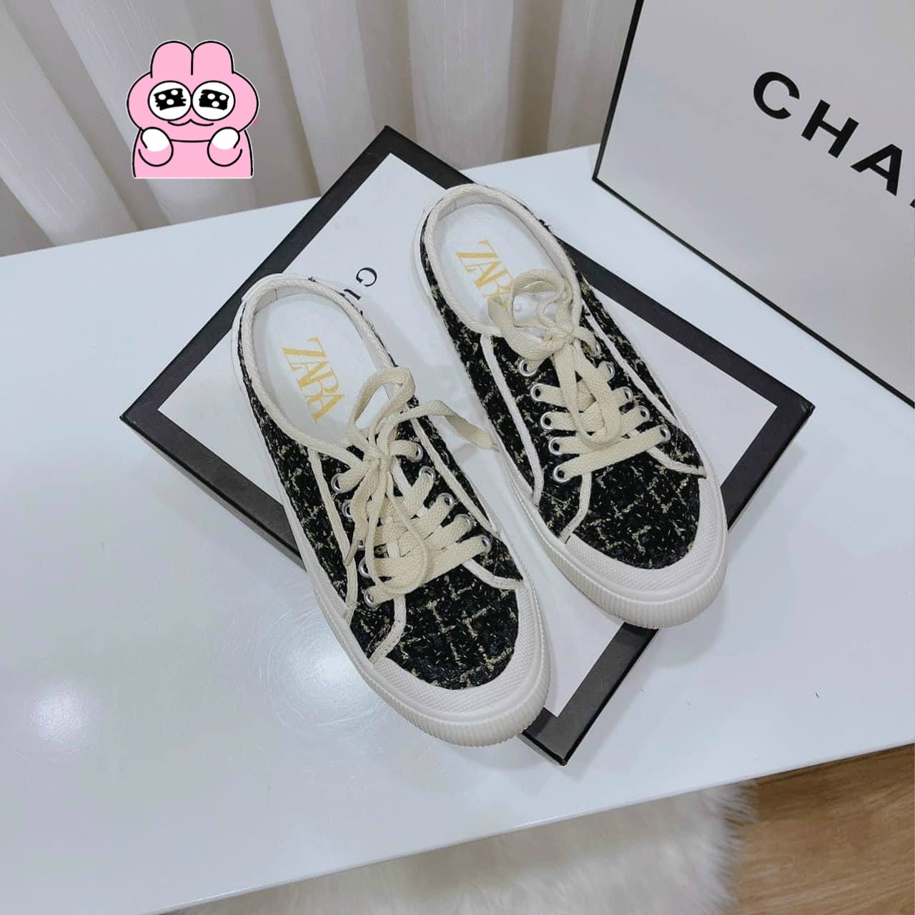 [SenXanh] Giày sục thể thao đế bệt chất xù kẻ ô
