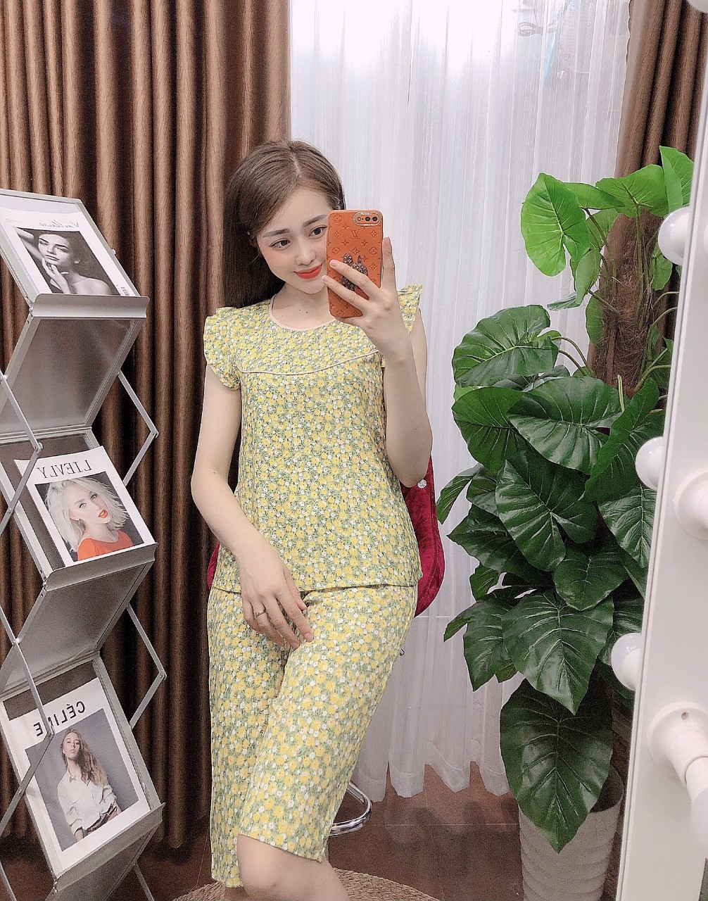 Set thời trang lụa hoa mai mặc nhà