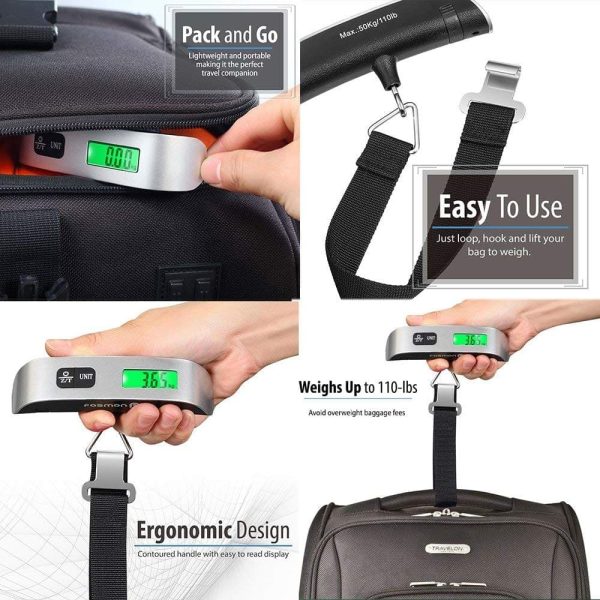 Digital Electronic 7051 LCD Luggage Scale Pocket Weighing Scales Travel Hook Hanging Thermometer 50kg. 