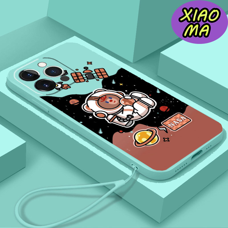For iPhone 14 Pro Max CellPhone Case Cute Bear Universe Moon Pattern Candy Color Phone Case