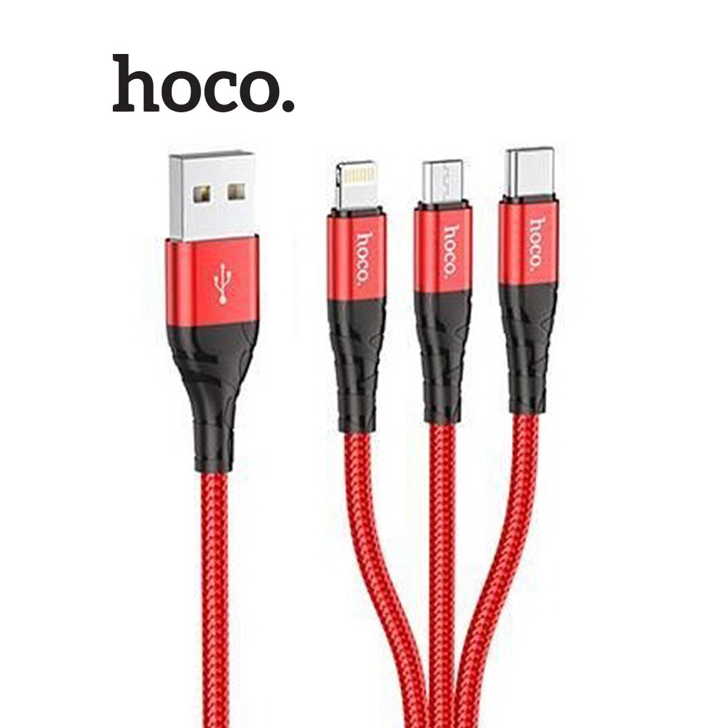 Cáp sạc 3in1 hoco du02 lightning/type-c/micro sạc nhanh 3a cho smartphone dây dù siêu bền dài 1.2m