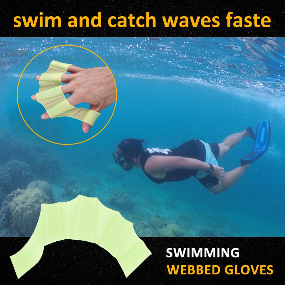 Finger Webbed Swim Gloves Fins Hand Web Flippers Silicone Training Paddles