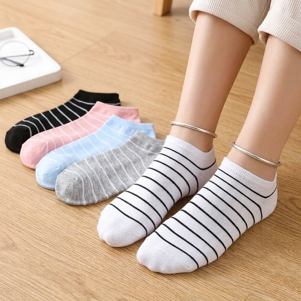 Women's Cotton Ankle Socks Pack of 5 Comfortable and Stretchable