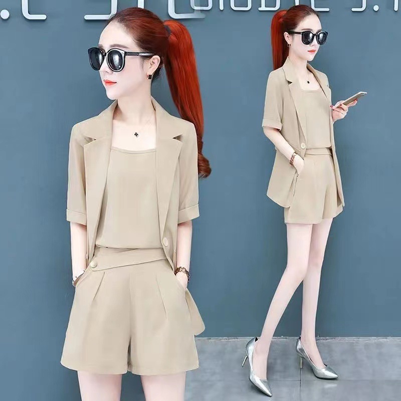 3pcs/set Women's Summer Slim Tops and Shorts Three Piece Set