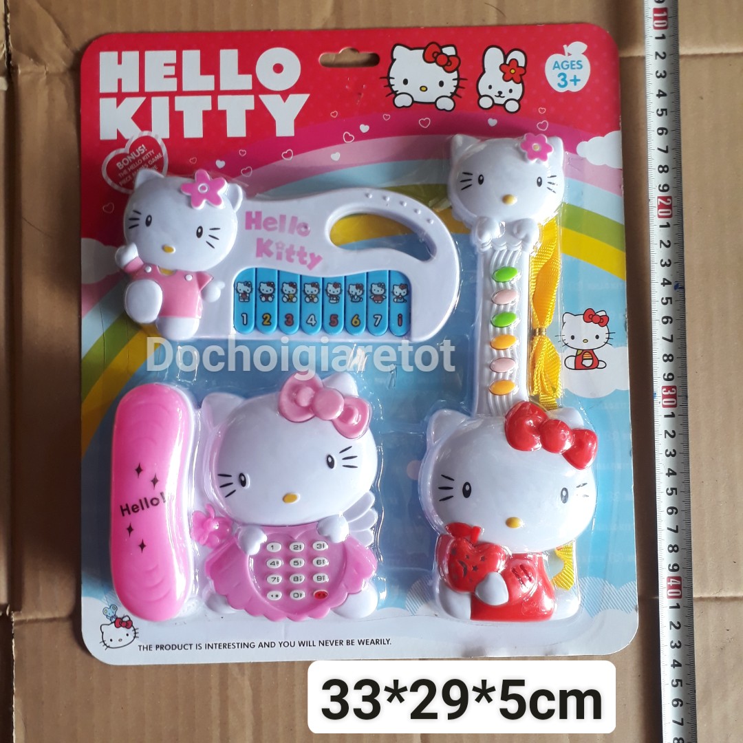 Bộ đàn đồ chơi 3 món Hello Kitty phát nhạc phát đèn cho bé (tặng 2pin)