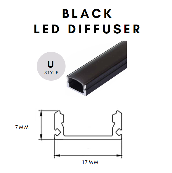 BLACK LED Strip Light Diffuser Channel Aluminium Profile 1meter Surface