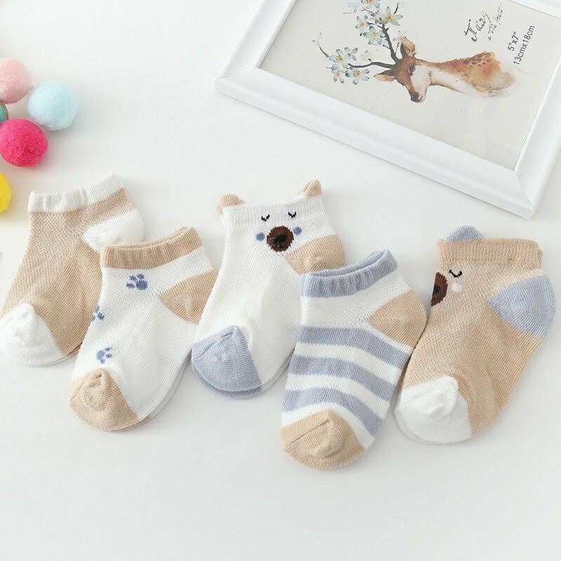 Set 5 Đôi Tất Vớ Lưới Hình Thú Cổ Thấp Cho Bé