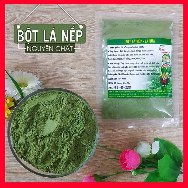 Bột lá nếp lá dứa Gói 100g nguyên chất 100% từ lá nếp/lá dứa tươi dùng tạo màu xanh, mùi thơm cho bánh kẹo, thạch, đồ uống
