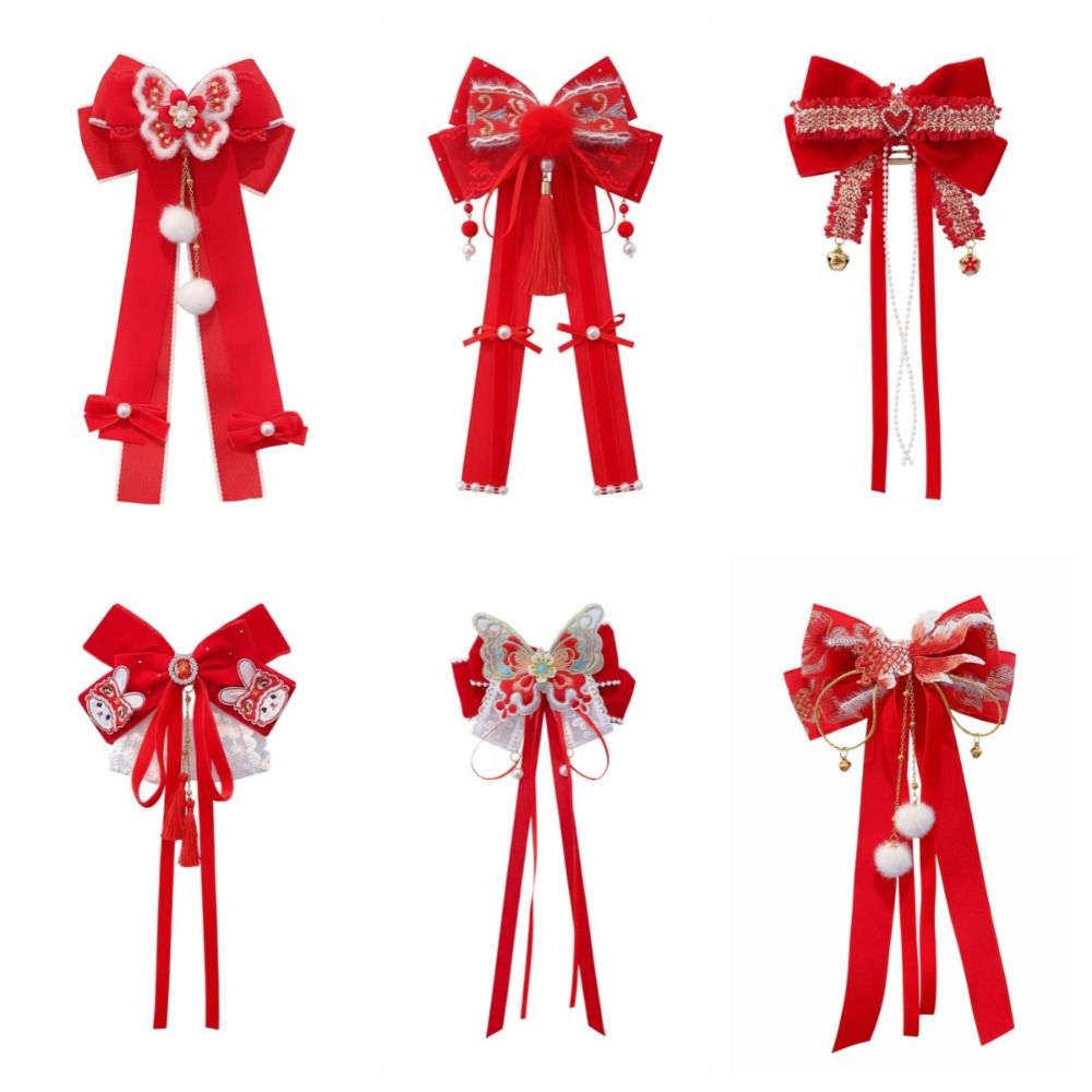 Sweet%20Red%20Bow%20Ribbon%20Hair%20Clip%20Tassel%20Ribbon%20New%20Year%20Hairpin%20Plush%20Pompom%20Hanfu%20Hair%20Ornamen%20Children's%20Headwear%20-%20Image%202